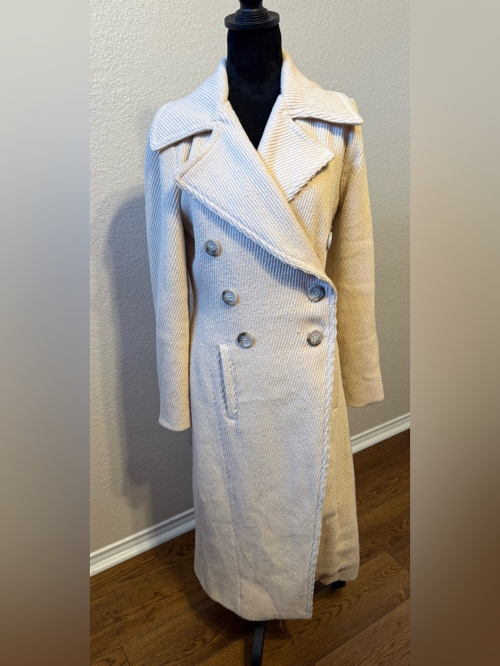 Free People Cream Heavy Corduroy Double Breasted Coat Jacket Wool Size XS